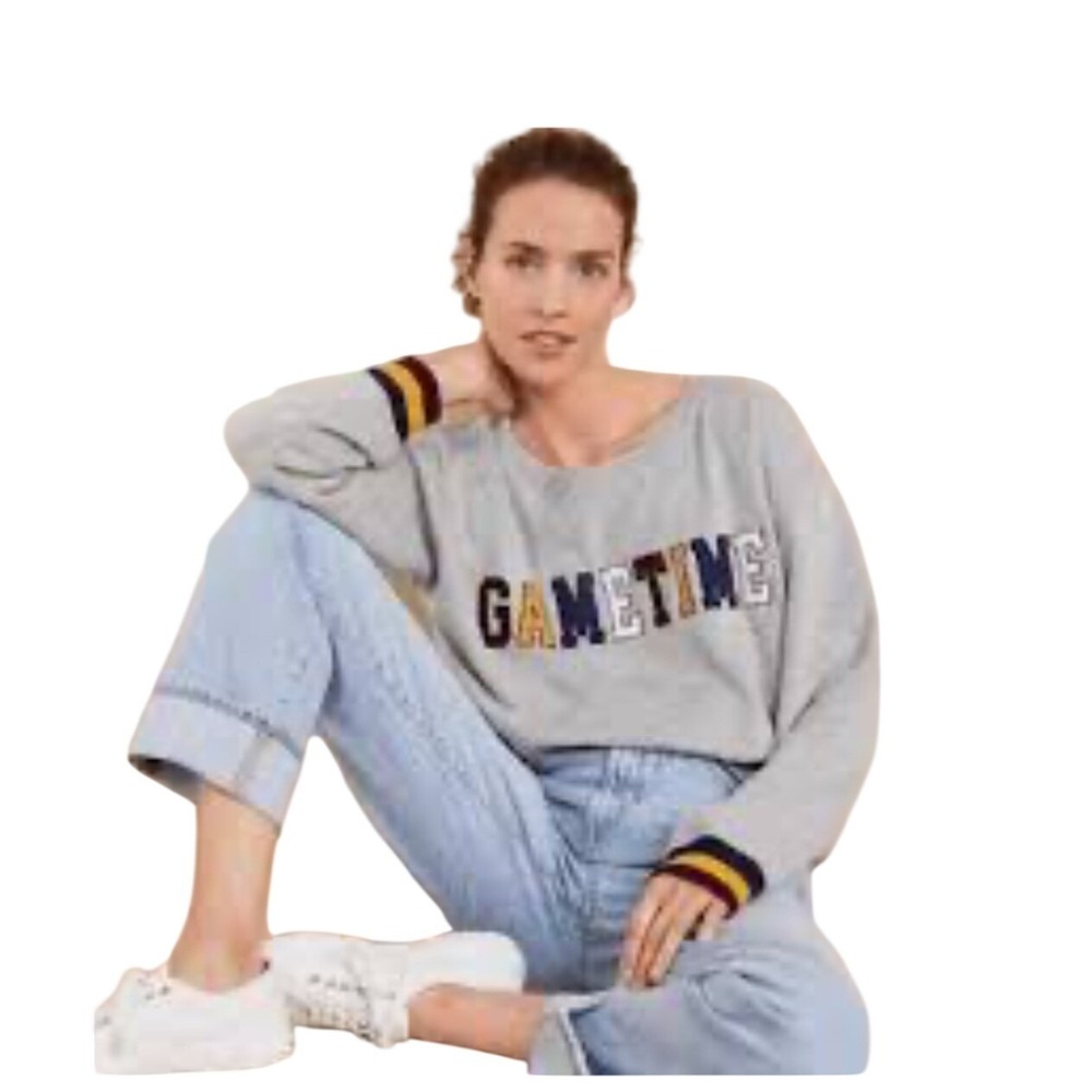 Lou & Grey Sweatshirt Womens S Gametime Chenille Patch Grey Varsity EUC